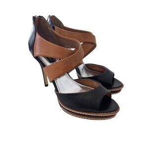 White House Black Market Daniela Heels Size 8.5 Peep Toe Criss Cross Strap Party